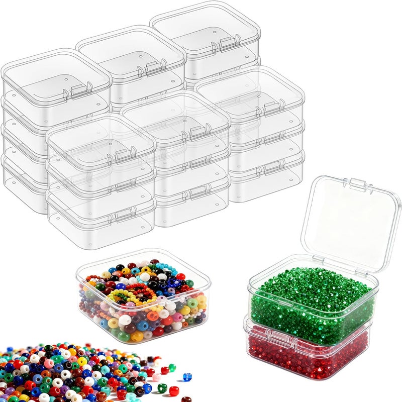 Rocutus 24 Pack Small Clear Plastic Containers,Bead Organizer and Storage Plastic Cases Mini Clear Dimond Storage Containers Boxes with Hinged Lid for Bead,Dimond Art,Jewelry,Office Supplies(2.5 x 2.5 x 0.79) - Image 1